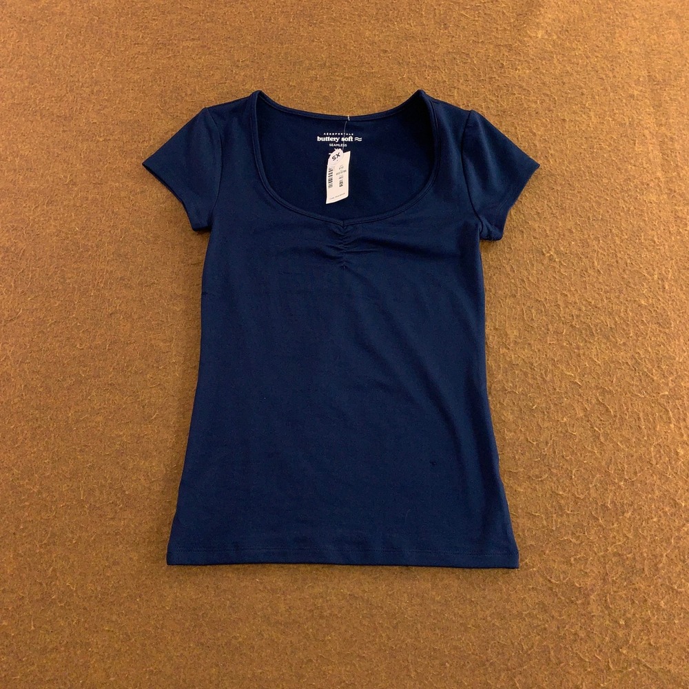 Aeropostale Womens XS Navy Blue Buttery Soft Seamless Short Sleeve Top NWT *Flaw